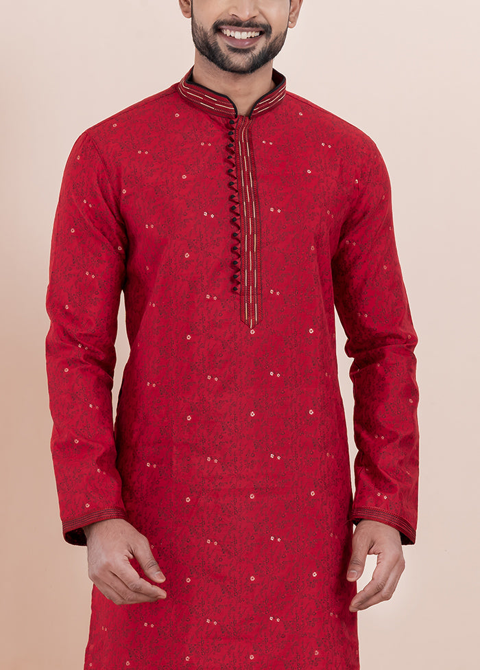 Maroon Cotton Kurta And Pajama Set