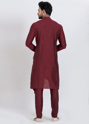 Maroon Viscose Kurta And Pajama Set