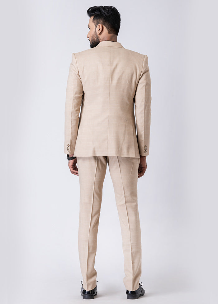 Beige Silk Full Sleeves Mandarin Collar Blazer with Trouser Set