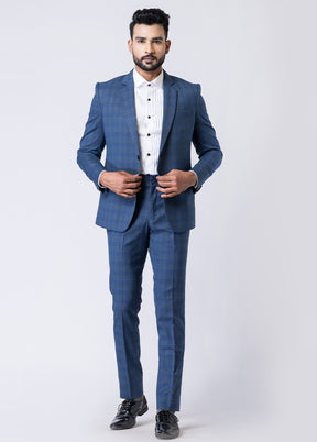 Light Blue Silk Full Sleeves Mandarin Collar Blazer with Trouser Set