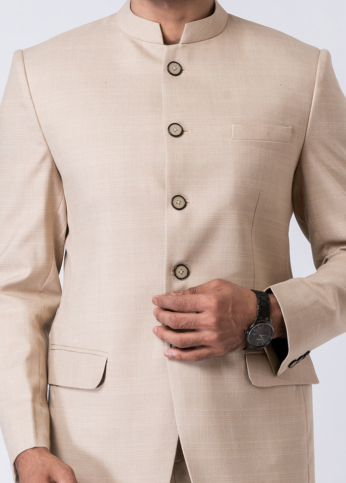 Beige Silk Full Sleeves Mandarin Collar Jodhpuri Kurta With Trouser Set