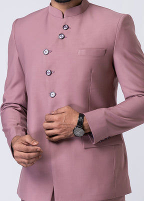 Mauve Silk Full Sleeves Mandarin Collar Jodhpuri Kurta With Trouser Set