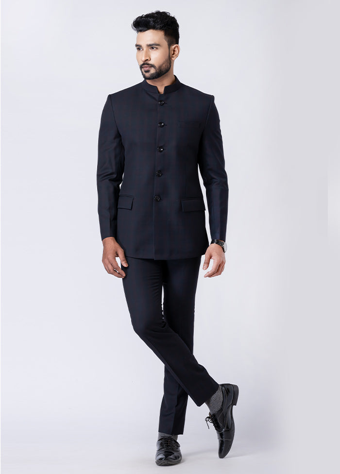 Black Silk Full Sleeves Mandarin Collar Jodhpuri Kurta With Trouser Set