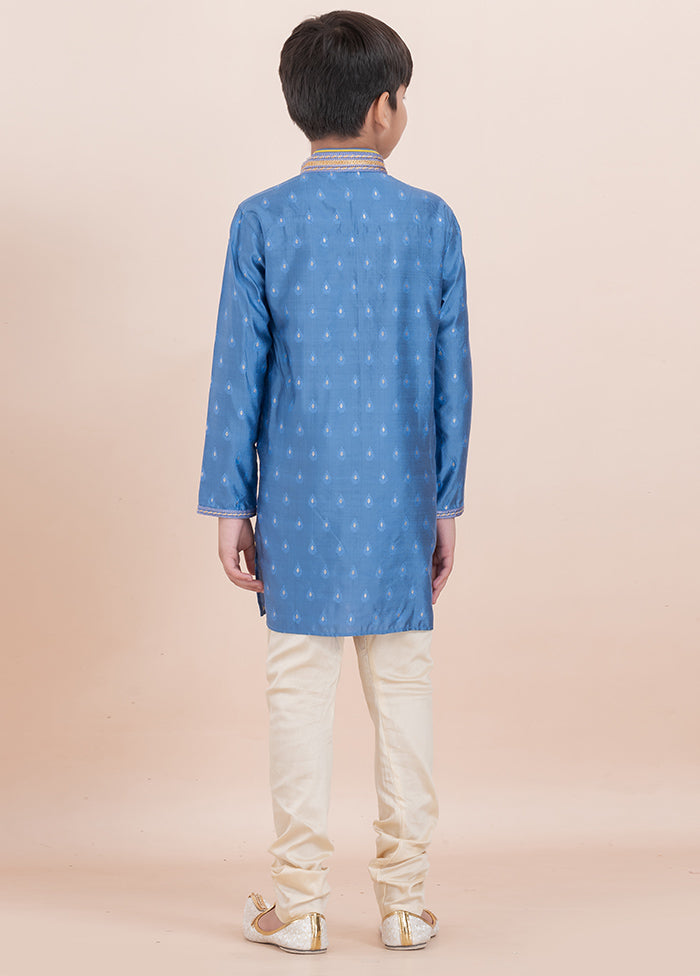 Teal Blue Cotton Silk Kurta Pajama Set