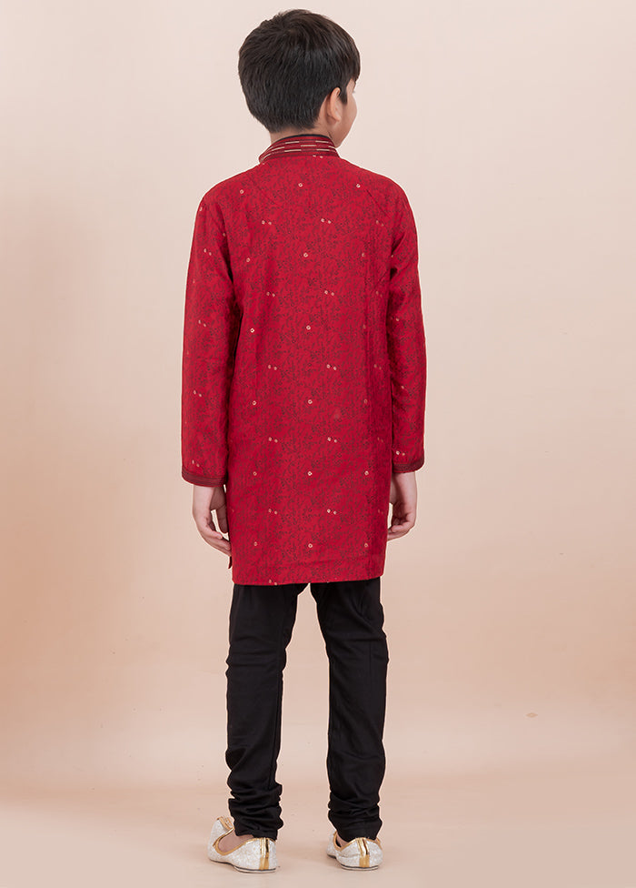 Red Cotton Silk Kurta Pajama Set