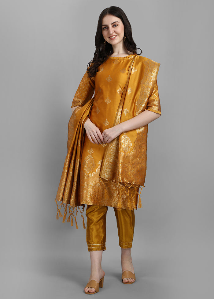 3 Pc Yellow Readymade Cotton Dupatta Suit Set