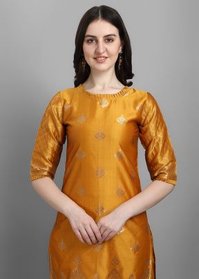 3 Pc Yellow Readymade Cotton Dupatta Suit Set