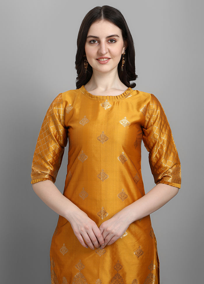 3 Pc Yellow Readymade Cotton Dupatta Suit Set