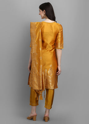 3 Pc Yellow Readymade Cotton Dupatta Suit Set