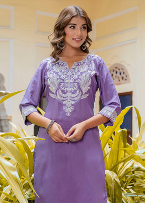 3 Pc Purple Readymade Silk Dupatta Suit Set