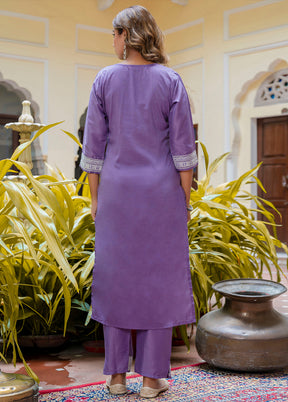 3 Pc Purple Readymade Silk Dupatta Suit Set