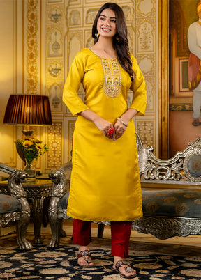 Yellow Readymade Silk Kurti