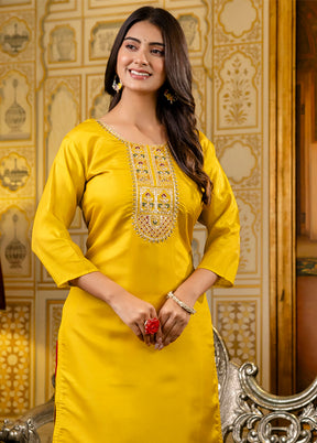 Yellow Readymade Silk Kurti