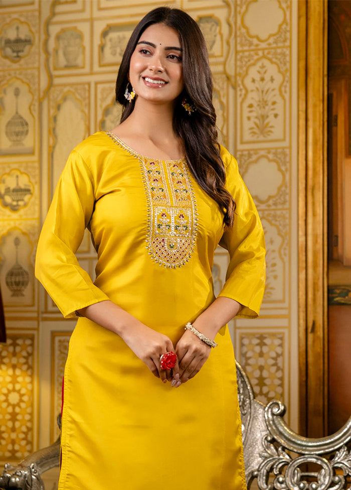 Yellow Readymade Silk Kurti