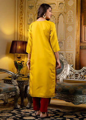 Yellow Readymade Silk Kurti