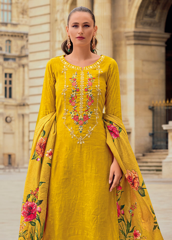 3 Pc Yellow Readymade Viscose Dupatta Suit Set