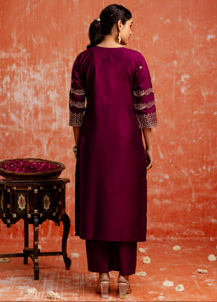 3 Pc Purple Readymade Viscose Dupatta Suit Set