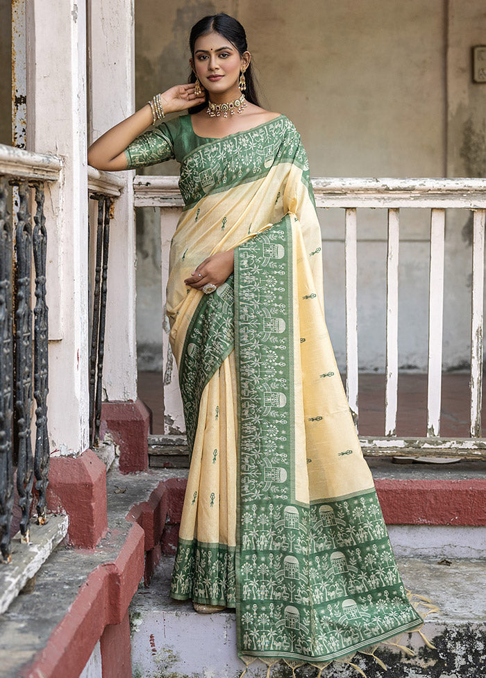 Green Dupion Silk Saree With Blouse Piece