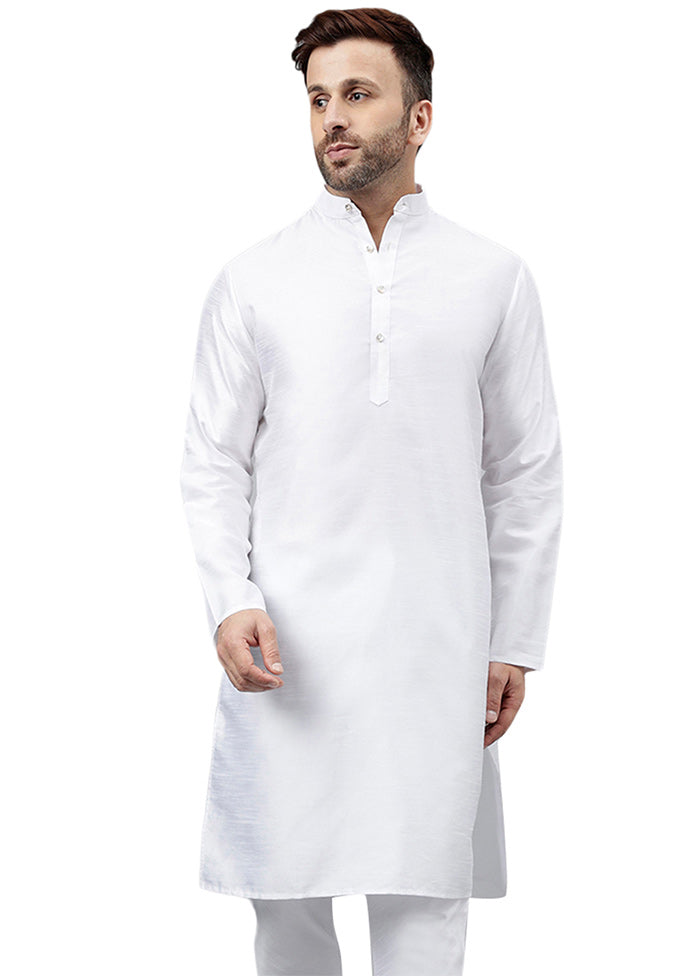 White Dupion Silk Solid Kurta