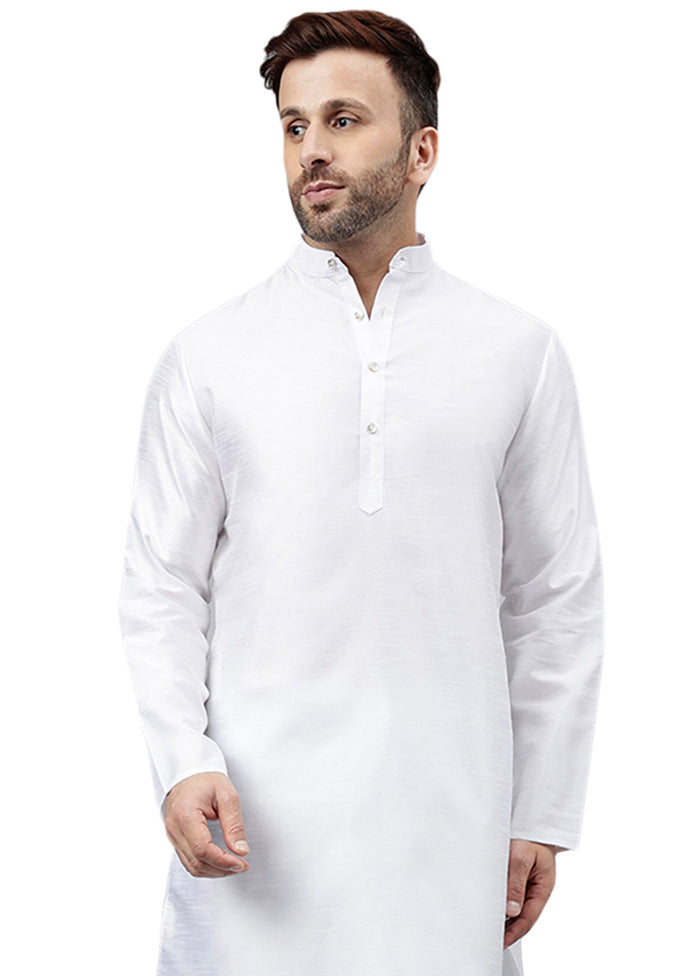 White Dupion Silk Solid Kurta