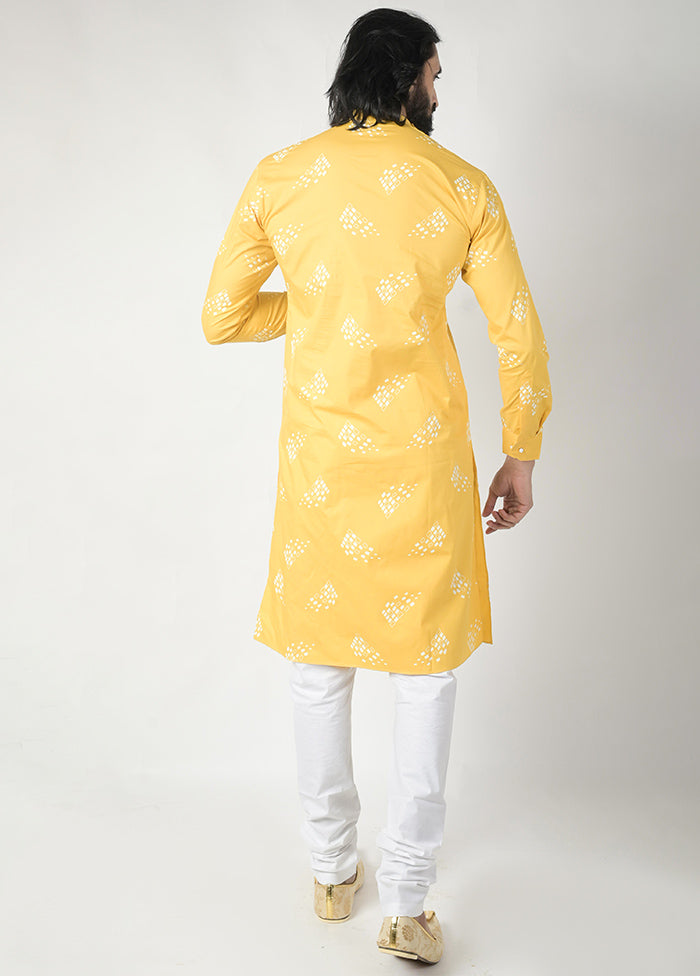 Yellow Cotton Printed Kurta And Pajama Set VDTOI229234 - Indian Silk House Agencies