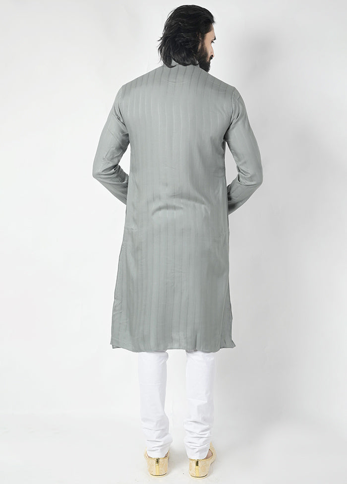Grey Cotton Woven Kurta And Pajama Set VDTOI229229