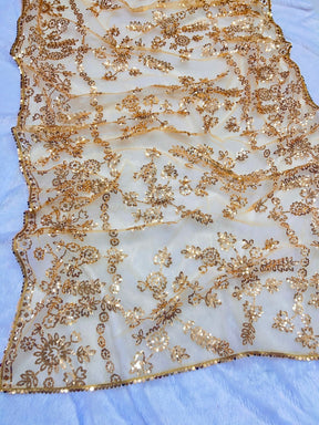 Golden Net Saree With Blouse Piece