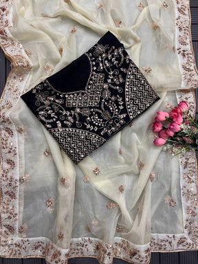 Off White Organza Saree With Blouse Piece