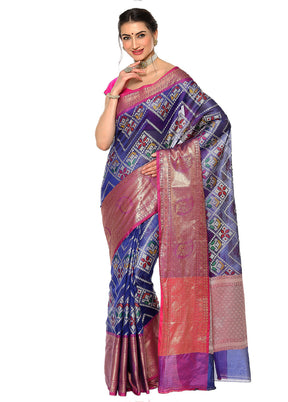 Blue Silk Zari Saree Without Blouse Piece