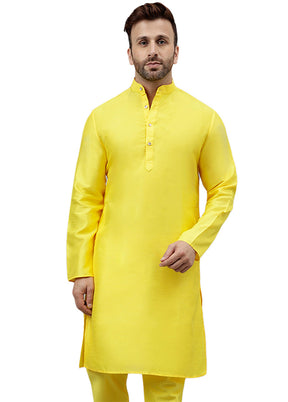 Yellow Dupion Silk Solid Kurta