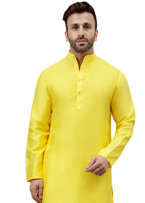 Yellow Dupion Silk Solid Kurta