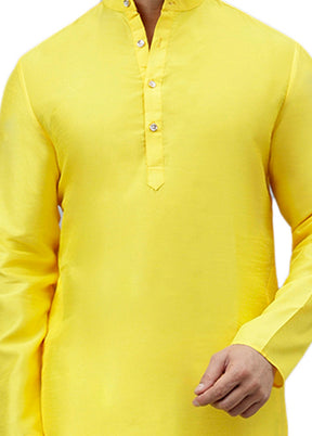 Yellow Dupion Silk Solid Kurta