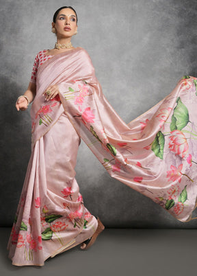 Pink Tussar Silk Saree With Blouse Piece