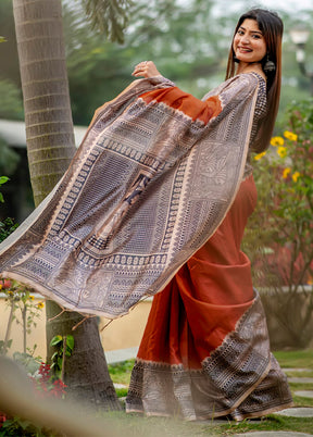 Orange Tussar Silk Saree With Blouse Piece