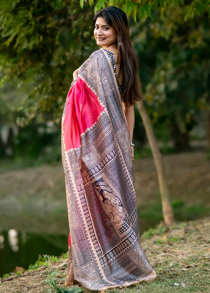 Rani Tussar Silk Saree With Blouse Piece