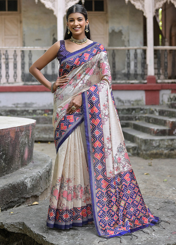 Peach Tussar Silk Saree With Blouse Piece