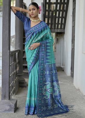 Rama Tussar Silk Saree With Blouse Piece