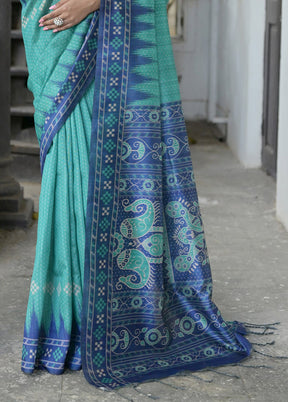 Rama Tussar Silk Saree With Blouse Piece