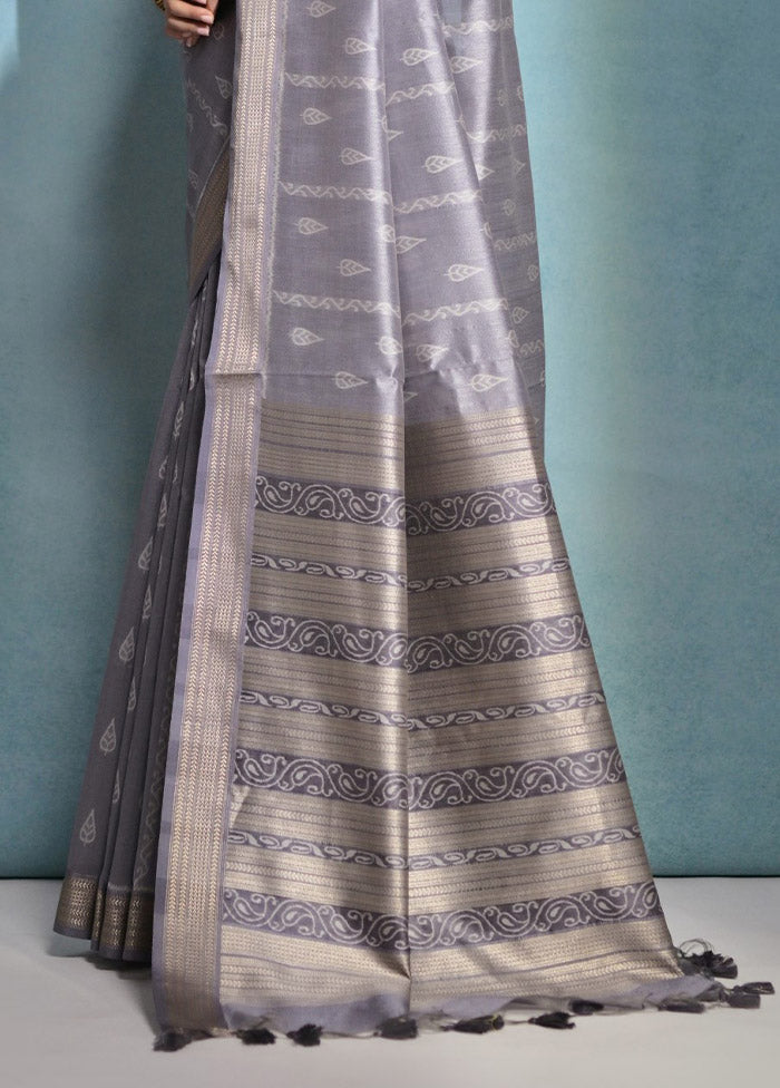 Grey Dupion Silk Saree With Blouse Piece