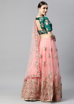 3 Pc Pink Crepe Semi Stitched Lehenga Set - Indian Silk House Agencies