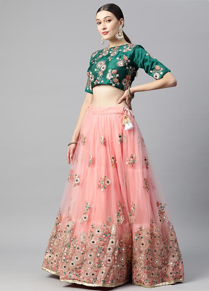 3 Pc Pink Crepe Semi Stitched Lehenga Set - Indian Silk House Agencies