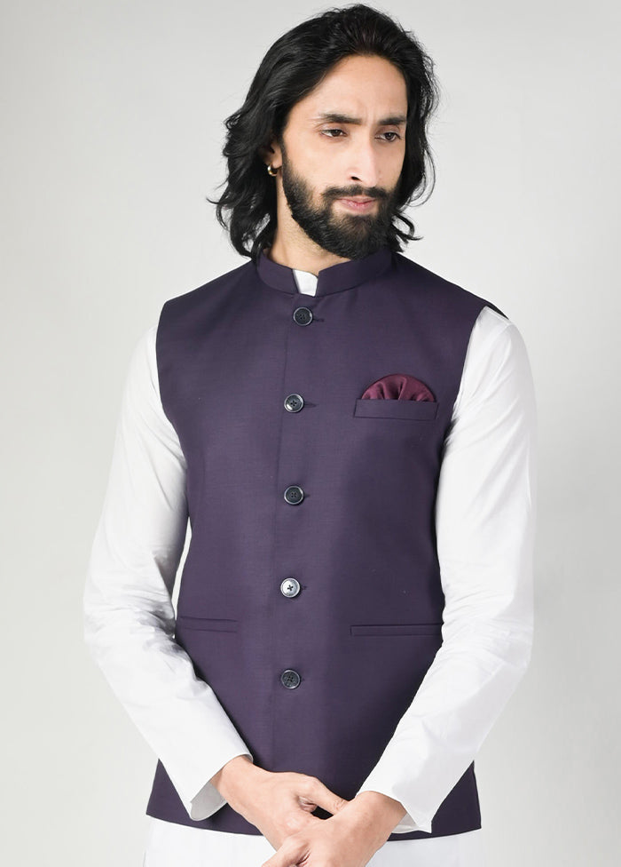Purple Silk Jacquard Ethnic Jacket VDTOI229249