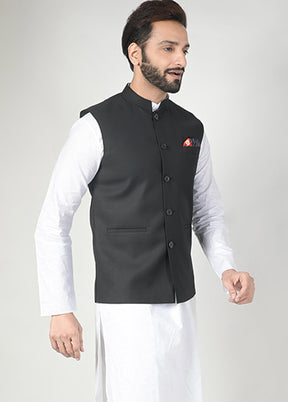Black Silk Jacquard Ethnic Jacket VDTOI229251 - Indian Silk House Agencies