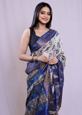 Cream Tussar Silk Saree With Blouse Piece - Indian Silk House Agencies