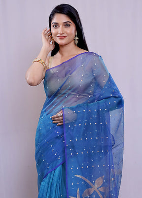 Blue Matka Pure Silk Saree With Blouse Piece - Indian Silk House Agencies