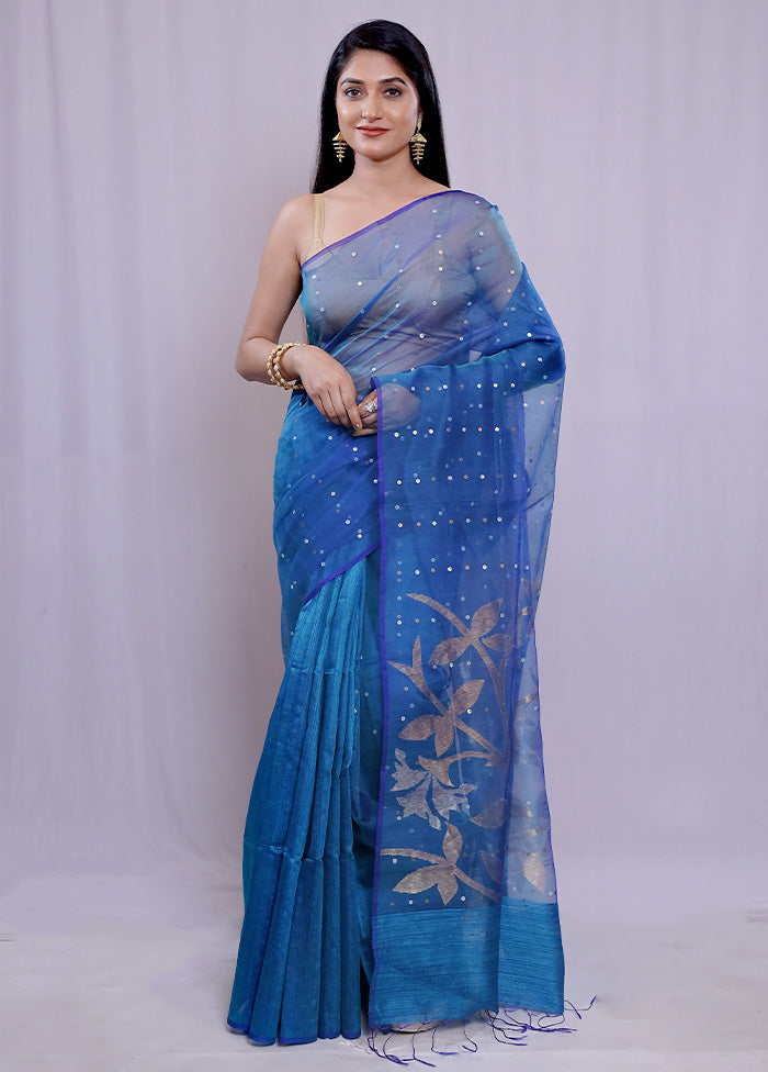 Blue Matka Pure Silk Saree With Blouse Piece - Indian Silk House Agencies