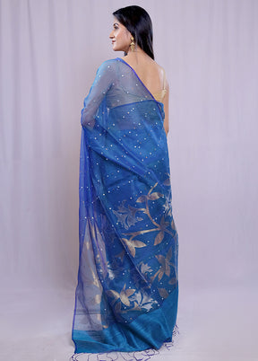 Blue Matka Pure Silk Saree With Blouse Piece - Indian Silk House Agencies