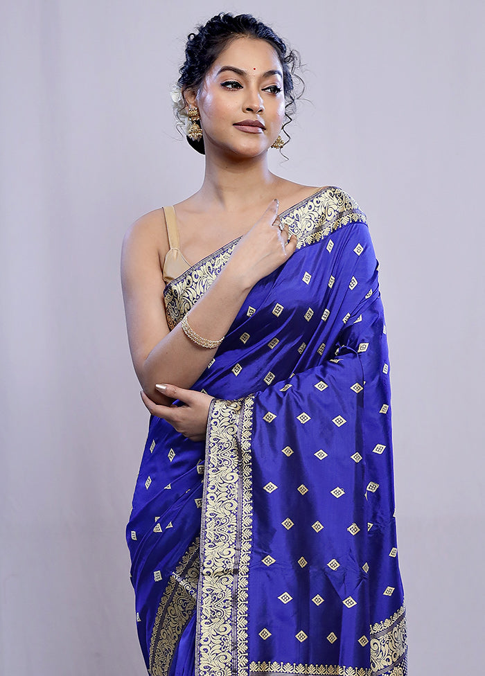 Blue Assam Pure Silk Saree With Blouse Piece - Indian Silk House Agencies