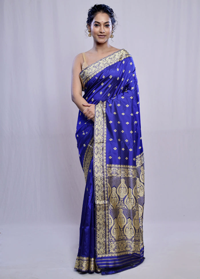 Blue Assam Pure Silk Saree With Blouse Piece - Indian Silk House Agencies