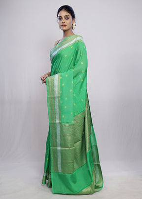 Green Dupion Silk Saree With Blouse Piece - Indian Silk House Agencies